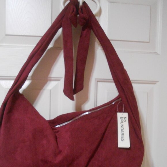 NEW NO BOUNDARIES SUEDE FELT HOBO STYLE OVERSIZED TOTE CROSSBODY BAG WINE MAROON - Picture 2 of 9